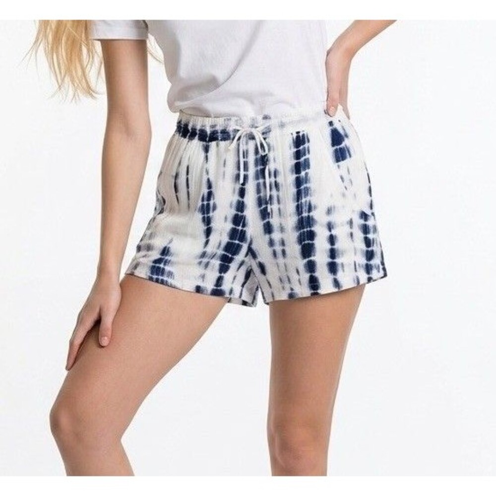 Women’s Shorts Pull On elastic waist stripe Small White Blue - Picture 1 of 12